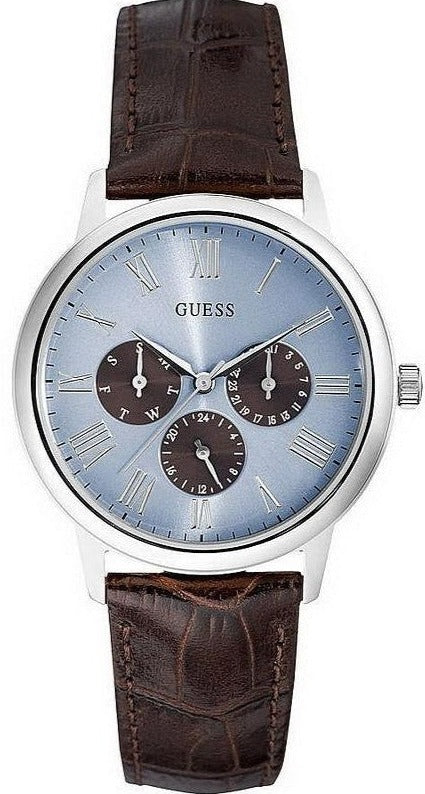 Buy Shop Guess Wafer Analog Blue Dial Brown Leather Strap Watch For Men - W0496G2 USA Online
