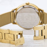 Guess Chelsea Crystals Mother of Pearl White Dial Gold Mesh Bracelet Watch For Women - W0647L7