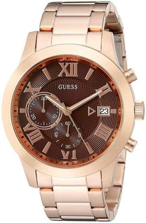 Buy Shop Guess Iconic Signature Brown Dial Rose Gold Steel Strap Watch For Men - W0668G1 USA Online