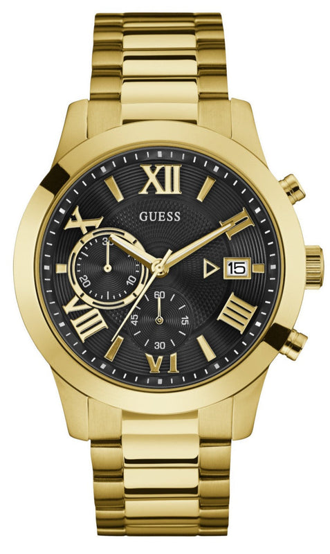 Buy Shop Guess Atlas Chronograph Black Dial Gold Steel Strap Watch for Men - W0668G8 USA Online