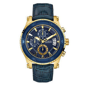 Buy Shop Guess Pinnacle Chronograph Quartz Blue Dial Blue Leather Strap Watch For Men - W0673G2 USA Online