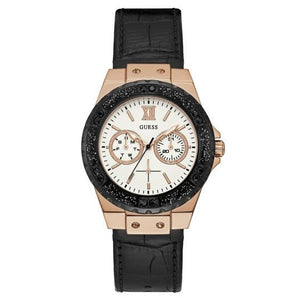 Buy Shop Guess Limelight Quartz White Dial Black Leather Strap Watch For Women - W0775L9 USA Online