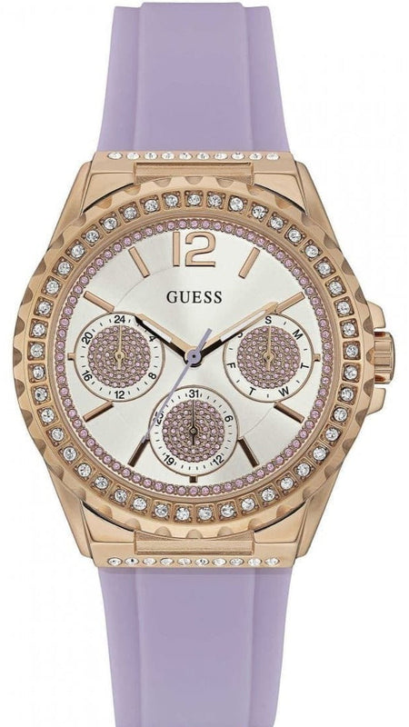 Buy Shop Guess Starlight Diamonds White Dial Purple Rubber Strap Watch for Women - W0846L6 USA Online
