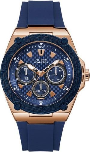 Guess Legacy Chronograph Blue Dial Blue Rubber Strap Watch For Men - W1049G9