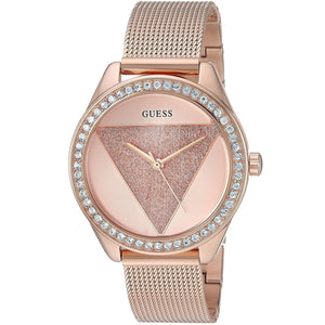 Buy Shop Guess Tri Glitz Quartz Diamonds Rose Gold Dial Rose Gold Mesh Bracelet Watch For Women - W1142L4 USA Online