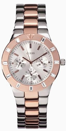 Buy Shop Guess Glisten Chronograph Analog Silver Dial Two Tone Steel Strap Watch For Women - W14551L1 USA Online