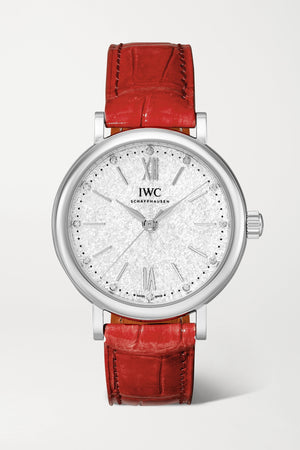Buy Shop IWC Portofino Automatic Diamonds Silver Dial Red Leather Strap Watch for Women - IW357408 USA Online