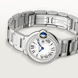 Buy Shop Cartier Ballon Bleu De Cartier Diamonds White Dial Silver Steel Strap Watch for Women - W4BB0015 USA Online
