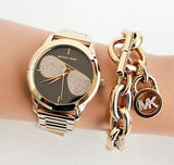 Buy Shop Michael Kors Hartman Analog Quartz Black Dial Gold Steel Strap Watch For Women - MK3647 USA Online