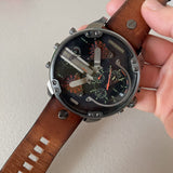 Buy Shop Diesel Mr Daddy 2.0 Chronograph Black Dial Brown Leather Strap Watch For Men - DZ7332 USA Online