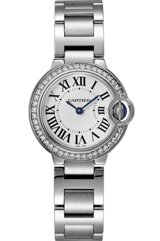 Buy Shop Cartier Ballon Bleu De Cartier Diamonds White Dial Silver Steel Strap Watch for Women - W4BB0015 USA Online