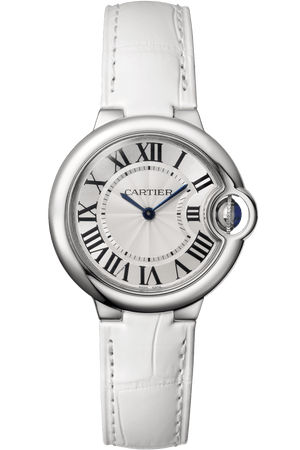 Buy Shop Cartier Ballon Bleu De Cartier Silver Dial White Leather Strap Watch for Women - W6920086 USA Online