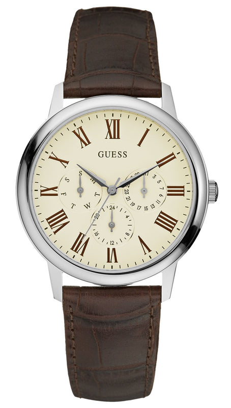 Buy Shop Guess Wafer Quartz White Dial Brown Leather Strap Watch For Men - W70016G2 USA Online