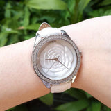Buy Shop Guess Rosette Analog White Dial White Leather Strap Watch For Women - W75043L1 USA Online