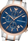 Buy Shop Emporio Armani Renato Chronograph Blue Dial Two Tone Steel Strap Watch For Men - AR80025 USA Online