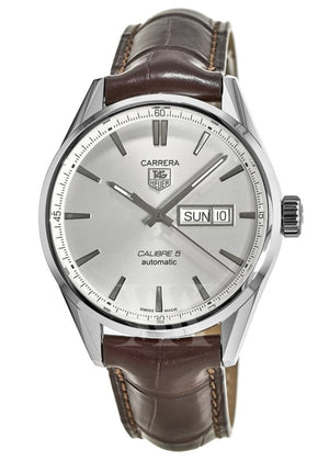 Buy Shop Tag Heuer Carrera Calibre 5 Automatic White Dial Brown Leather Strap Watch for Men - WAR201B.FC6291 USA Online