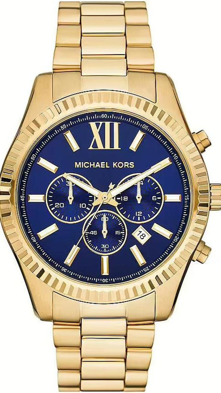 Buy Shop Michael Kors Lexington Chronograph Blue Dial Gold Steel Strap Watch for Men - MK9153 USA Online