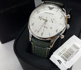 Buy Shop Emporio Armani Classic Chronograph Silver Dial Grey Leather Strap Watch For Men - AR1861 USA Online