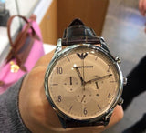 Buy Shop Emporio Armani Classic Chronograph Cream Dial Brown Leather Strap Watch For Men - AR1878 USA Online