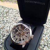 Buy Shop Emporio Armani Meccanico Automatic Black Dial Leather Strap Watch For Men - AR4629 USA Online