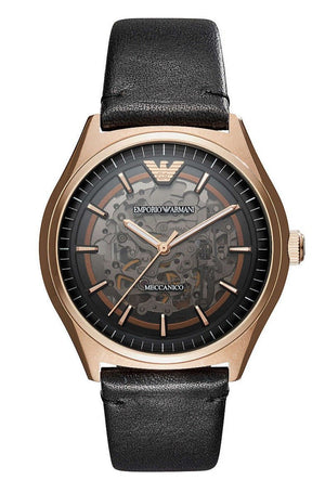 Buy Shop Emporio Armani Meccanico Black Dial Black Leather Watch For Men - AR60004 USA Online