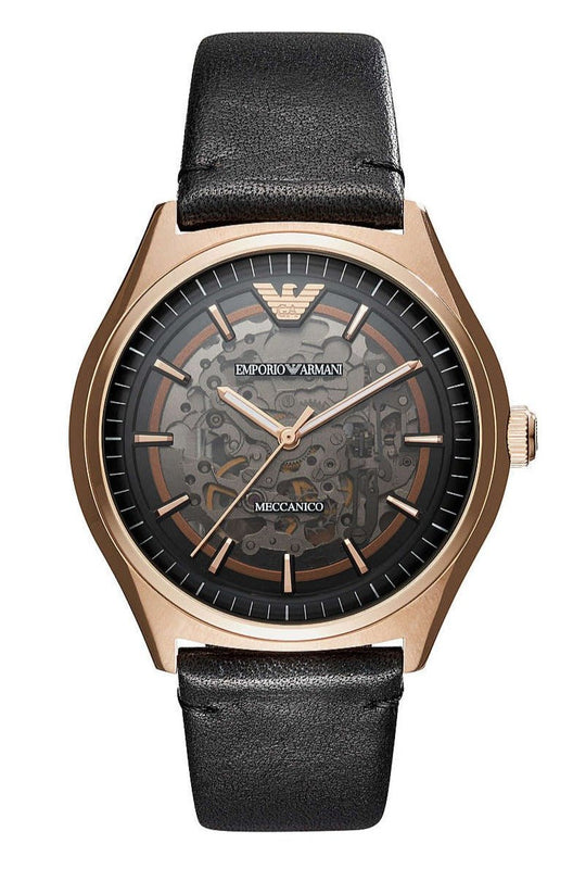 Buy Shop Emporio Armani Meccanico Black Dial Black Leather Watch For Men - AR60004 USA Online