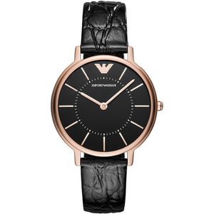Buy Shop Emporio Armani Kappa Quartz Black Dial Black Leather Strap Watch For Women - AR11064 USA Online
