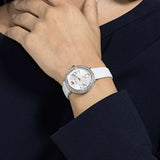 Buy Shop Swarovski Crystal Frost Silver Dial White Leather Strap Watch for Women - 5484070 USA Online