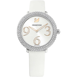 Buy Shop Swarovski Crystal Frost Silver Dial White Leather Strap Watch for Women - 5484070 USA Online
