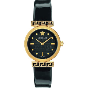 Buy Shop Versace Greca Meander Black Dial Black Leather Strap Watch for Women - VELW00420 USA Online