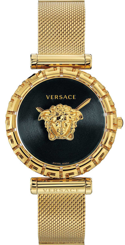 Buy Shop Versace Palazzo Empire Greca Black Dial Gold Mesh Bracelet Watch for Women - VEDV00519 USA Online