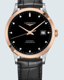 Longines Record Black Dial Black Leather Strap Watch for Men - L2.821.5.57.2