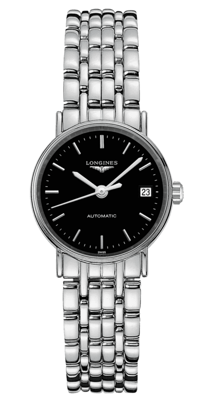 Buy Shop Longines Presence 25.5mm Automatic Black Dial Silver Steel Strap Watch for Women - L4.321.4.52.6 USA Online