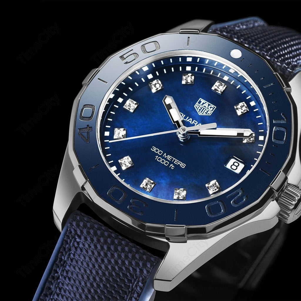 Buy Shop Tag Heuer Aquaracer Quartz Mother of Pearl Blue Dial Blue NATO Strap Watch for Women - WAY131L.FT6091 USA Online