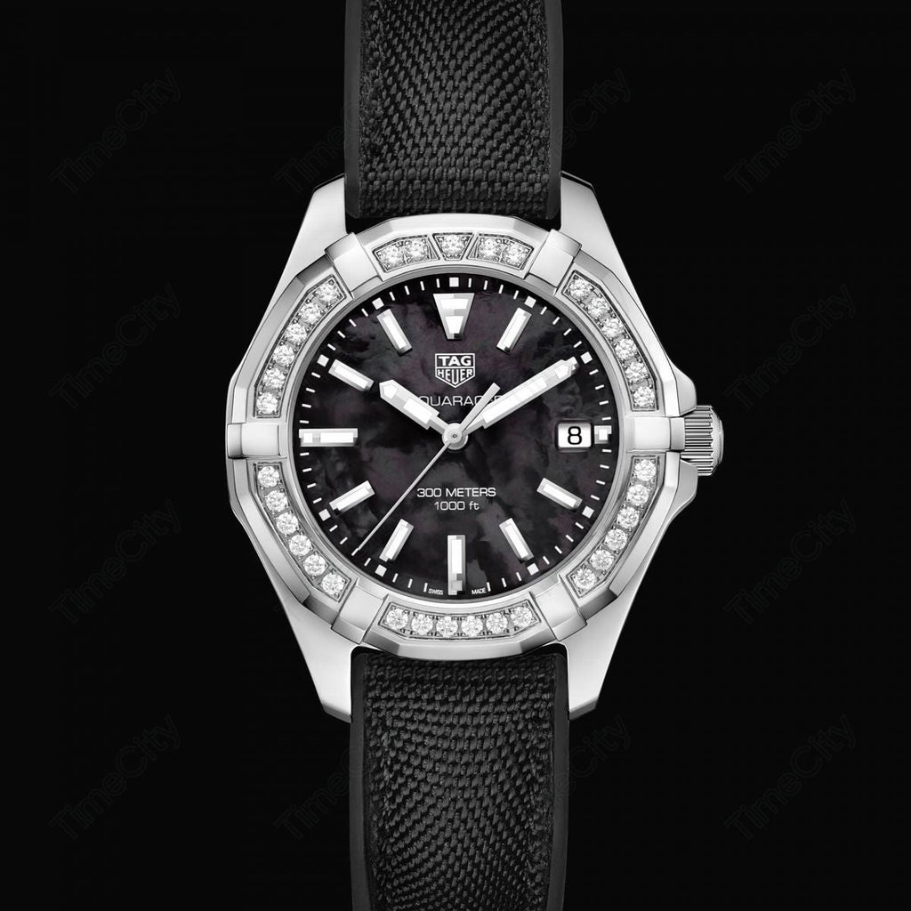 Buy Shop Tag Heuer Aquaracer Diamonds Mother of Pearl Black Dial Black Nylon Strap Watch for Women - WAY131P.FT6092 USA Online