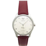 Gucci G Timeless Automatic Silver Dial Red Leather Strap Watch For Men - YA126346