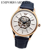 Buy Shop Emporio Armani Meccanico Automatic White Dial Blue Leather Strap Watch For Men - AR1947 USA Online