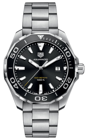 Buy Shop Tag Heuer Aquaracer Quartz Black Dial Silver Steel Strap Watch for Men - WAY101A.BA0746 USA Online