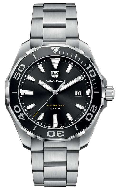 Buy Shop Tag Heuer Aquaracer Quartz Black Dial Silver Steel Strap Watch for Men - WAY101A.BA0746 USA Online