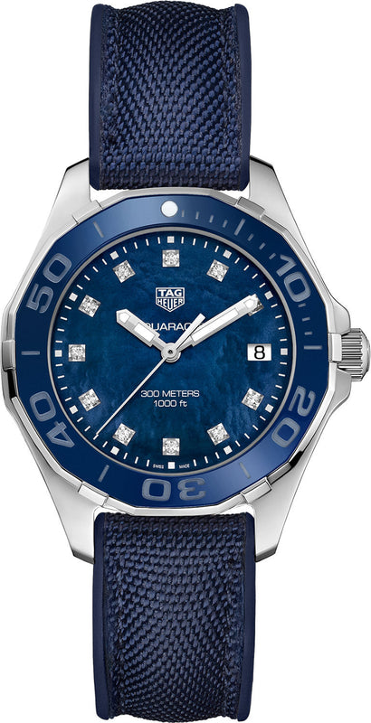 Buy Shop Tag Heuer Aquaracer Quartz Mother of Pearl Blue Dial Blue NATO Strap Watch for Women - WAY131L.FT6091 USA Online