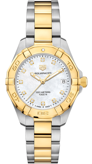 Buy Shop Tag Heuer Aquaracer White Mother of Pearl Dial Two Tone Steel Strap Watch for Women - WBD1322.BB0320 USA Online