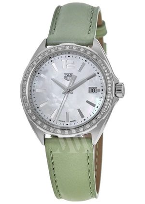 Buy Shop Tag Heuer Formula 1 Quartz Diamonds Mother of Pearl Dial Green Leather Strap Watch for Women - WBJ131A.FC8249 USA Online
