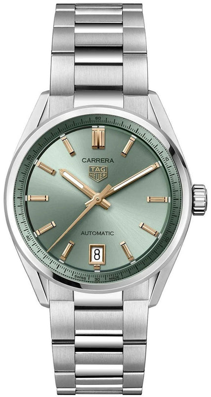 Buy Shop Tag Heuer Carrera Date Automatic 18K Green Dial Silver Steel Strap Watch for Women - WBN2312.BA0001 USA Online