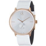 Calvin Klein Accent Silver Dial White Leather Strap Watch for Women - K2Y216K6