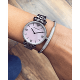 Buy Shop Emporio Armani Gianni T Bar Pink Mother of Pearl Dial Silver Steel Strap Watch For Women - AR1779 USA Online