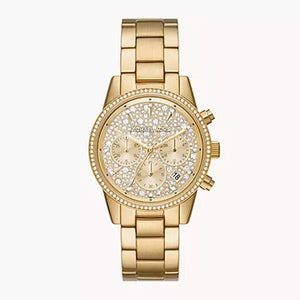 Buy Shop Michael Kors Ritz Chronograph Gold Dial Gold Steel Strap Watch For Women - MK7310 USA Online