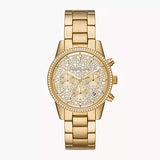Buy Shop Michael Kors Ritz Chronograph Gold Dial Gold Steel Strap Watch For Women - MK7310 USA Online