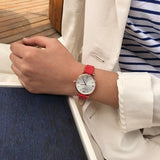 Buy Shop Emporio Armani Gianni T Bar Silver Dial Red Leather Strap Watch For Women - AR1876 USA Online