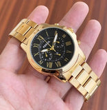 Buy Shop Fossil Grant Chronograph Black Dial Gold Steel Strap Watch for Men - FS4815 USA Online