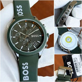 Hugo Boss Velocity Chronograph Green Dial Green Rubber Strap Watch For Men - 1514060